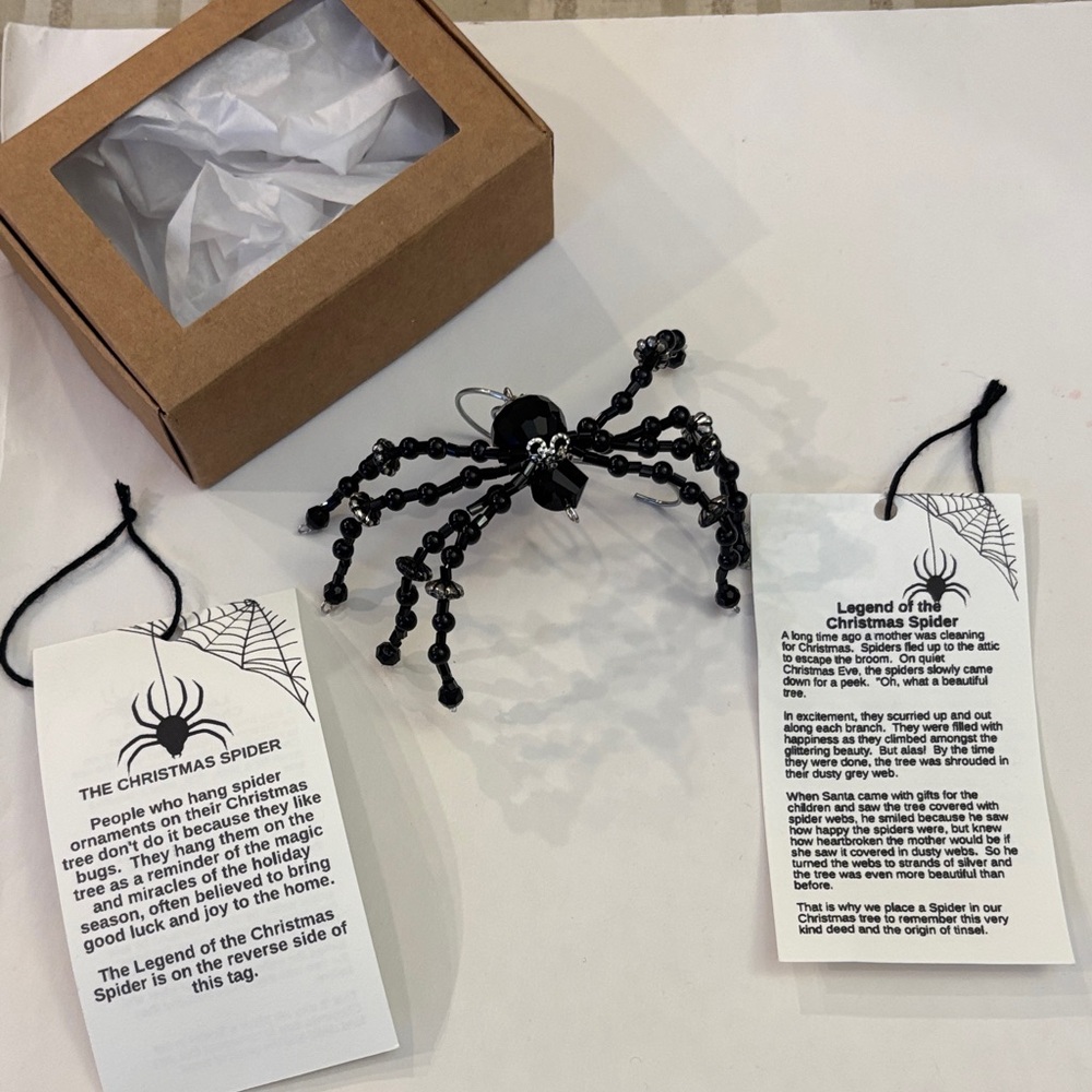 Hand made Black Beaded Christmas Spider Ornament